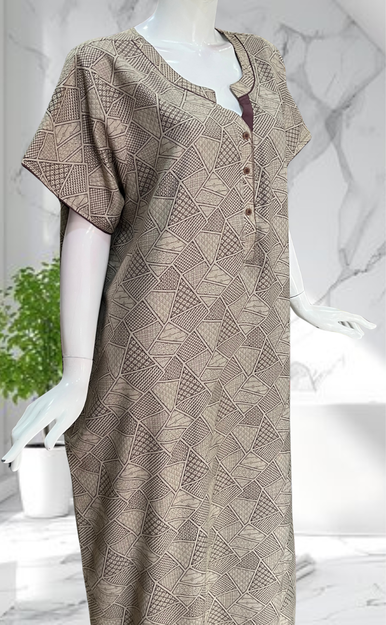 Brown Abstract Spun Nighty. Flowy Spun Fabric | Laces and Frills