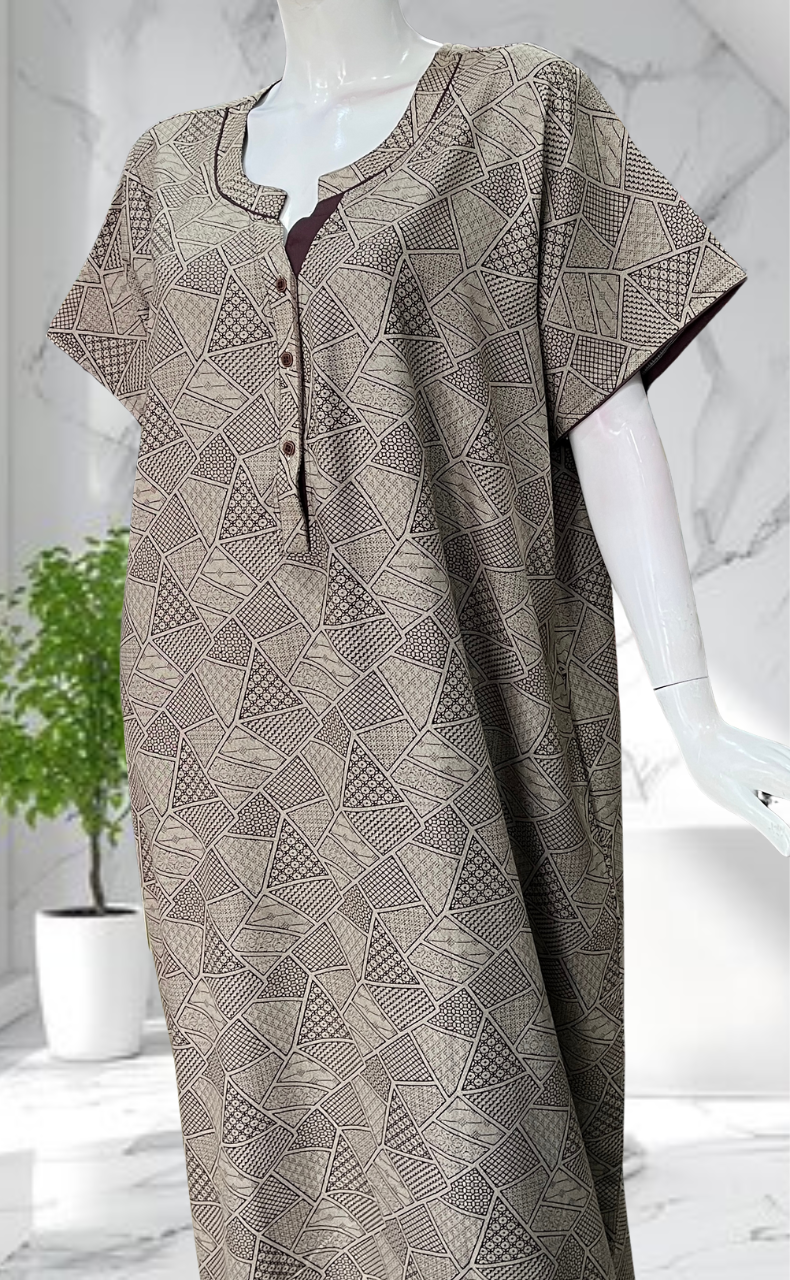 Brown Abstract Spun Nighty. Flowy Spun Fabric | Laces and Frills