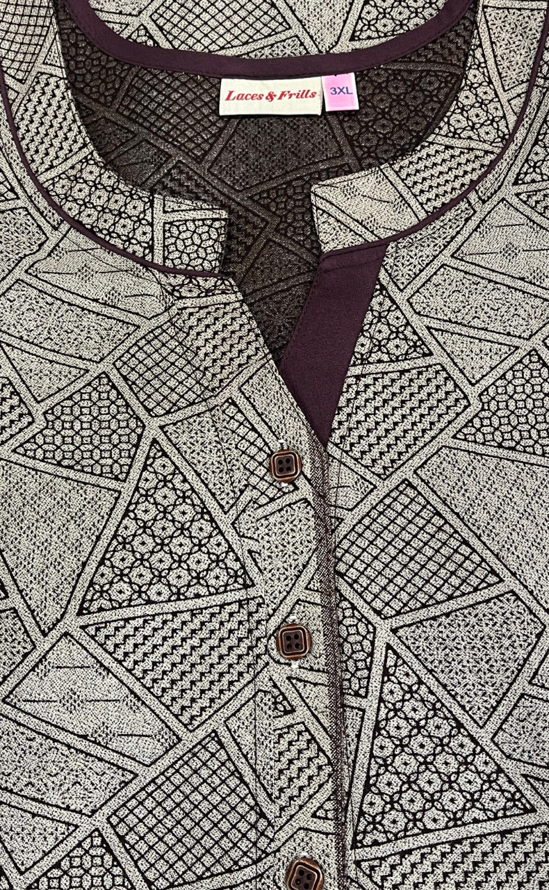 Brown Abstract Spun Nighty. Flowy Spun Fabric | Laces and Frills