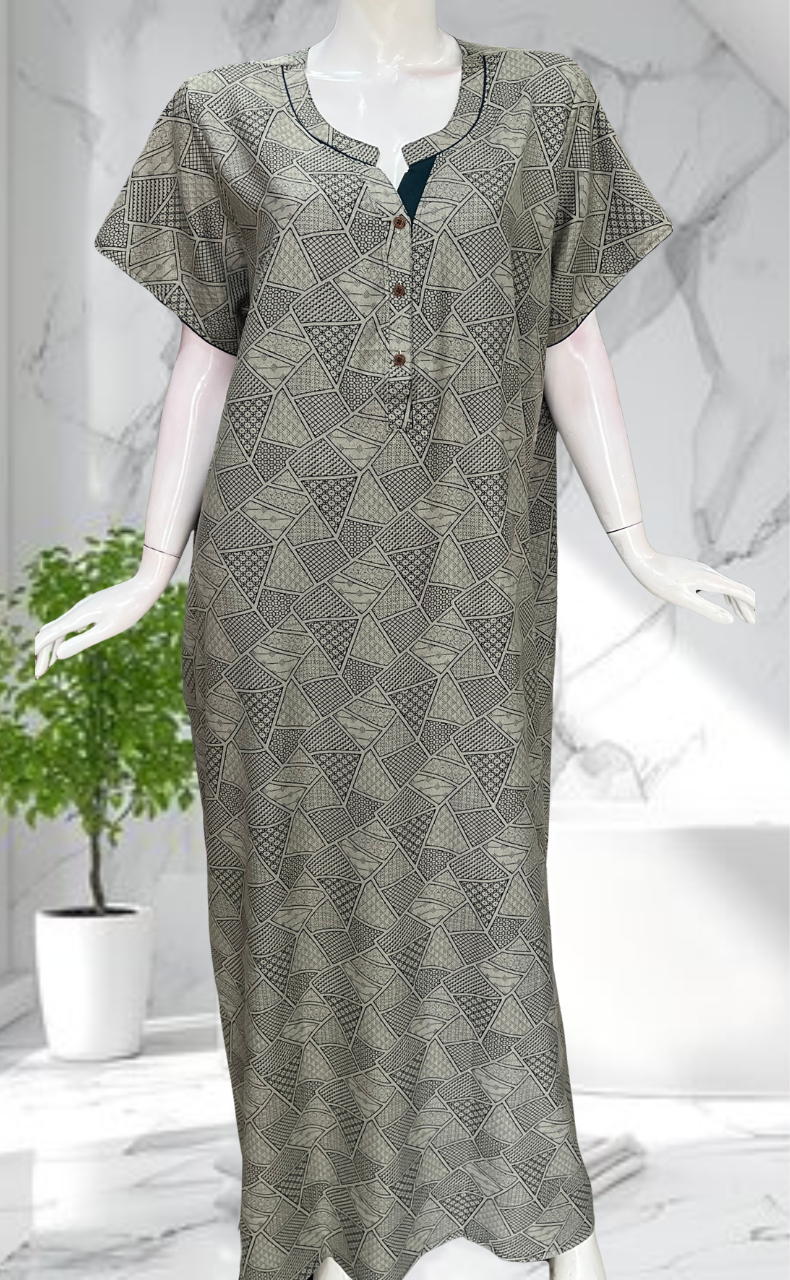 Bottle Green Abstract Spun Nighty. Flowy Spun Fabric | Laces and Frills