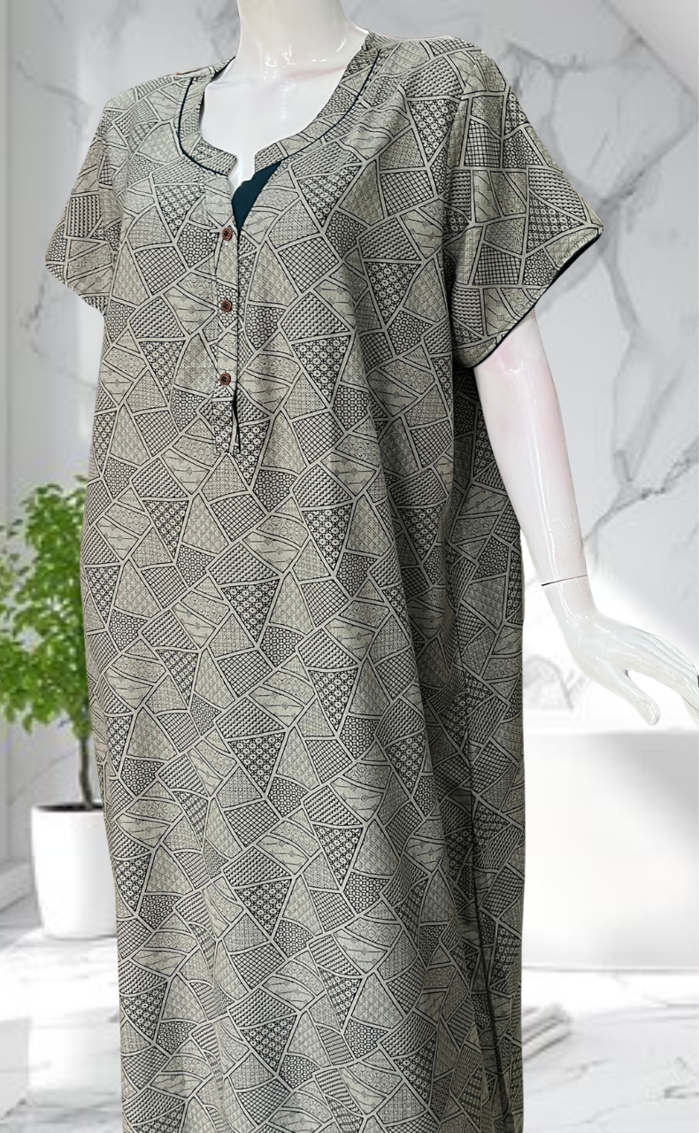 Bottle Green Abstract Spun Nighty. Flowy Spun Fabric | Laces and Frills