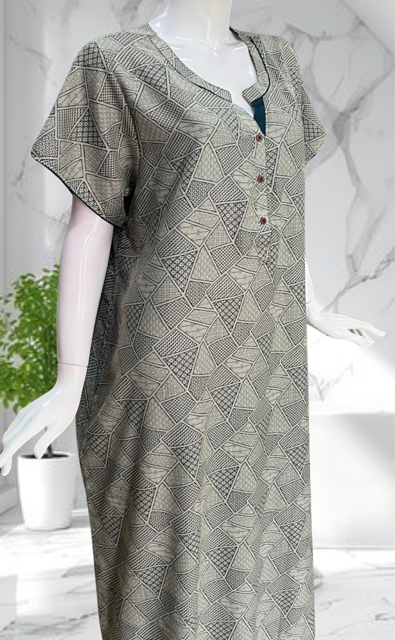 Bottle Green Abstract Spun Nighty. Flowy Spun Fabric | Laces and Frills