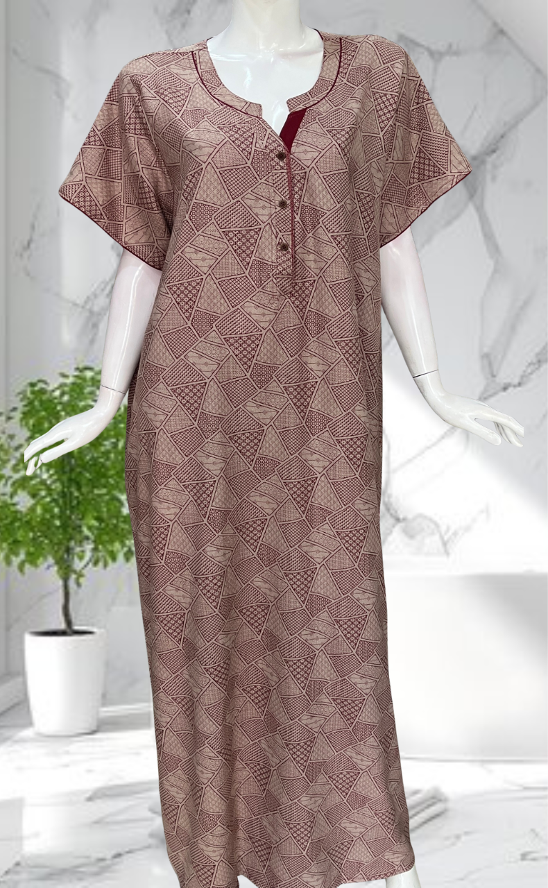 Maroon Abstract Spun Nighty. Flowy Spun Fabric | Laces and Frills