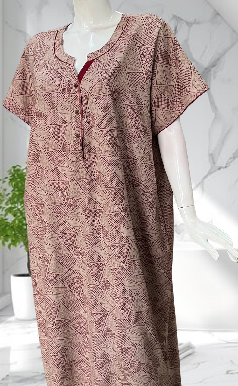 Maroon Abstract Spun Nighty. Flowy Spun Fabric | Laces and Frills