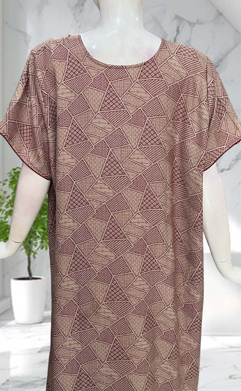 Maroon Abstract Spun Nighty. Flowy Spun Fabric | Laces and Frills