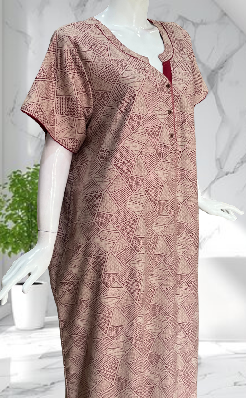 Maroon Abstract Spun Nighty. Flowy Spun Fabric | Laces and Frills