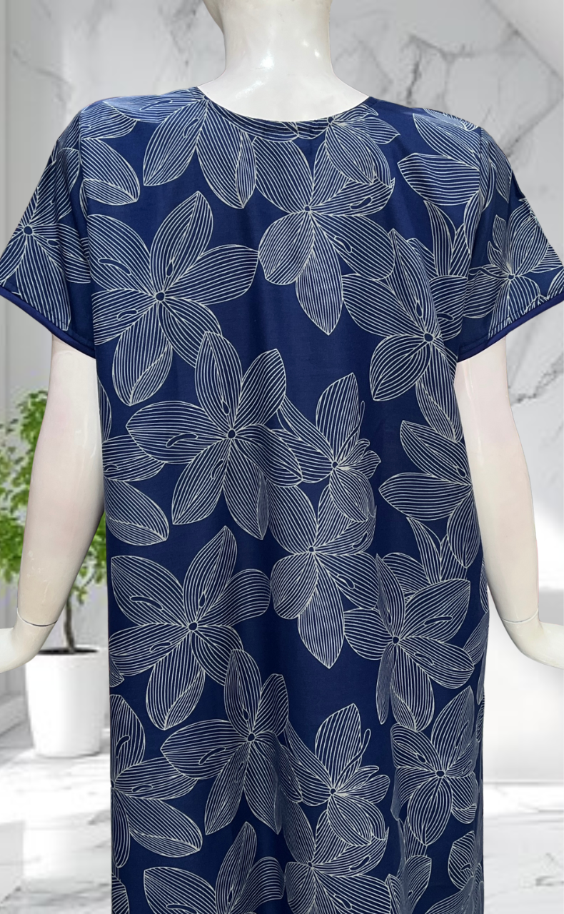 Blue Floral Soft Cotton Nighty. Soft Breathable Fabric | Laces and Frills