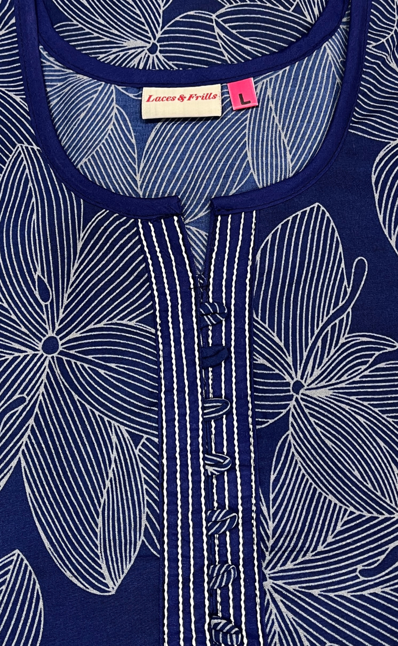 Blue Floral Soft Cotton Nighty. Soft Breathable Fabric | Laces and Frills