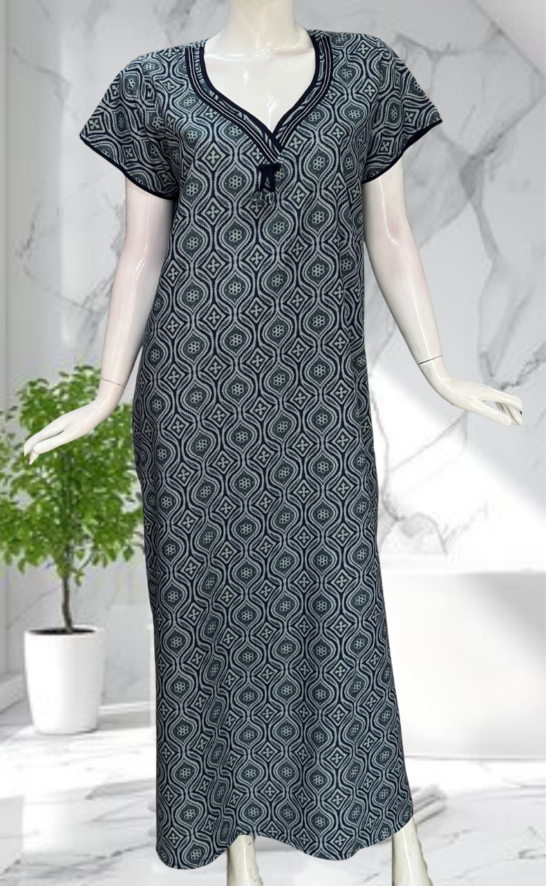 Blue Ajrakh Soft Cotton Nighty. Soft Breathable Fabric | Laces and Frills