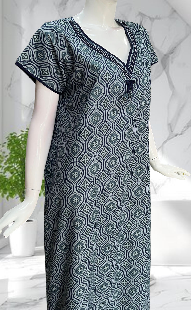 Blue Ajrakh Soft Cotton Nighty. Soft Breathable Fabric | Laces and Frills