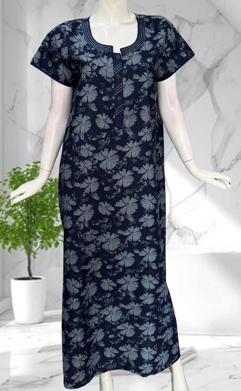 Blue Garden Soft Cotton Nighty. Soft Breathable Fabric | Laces and Frills