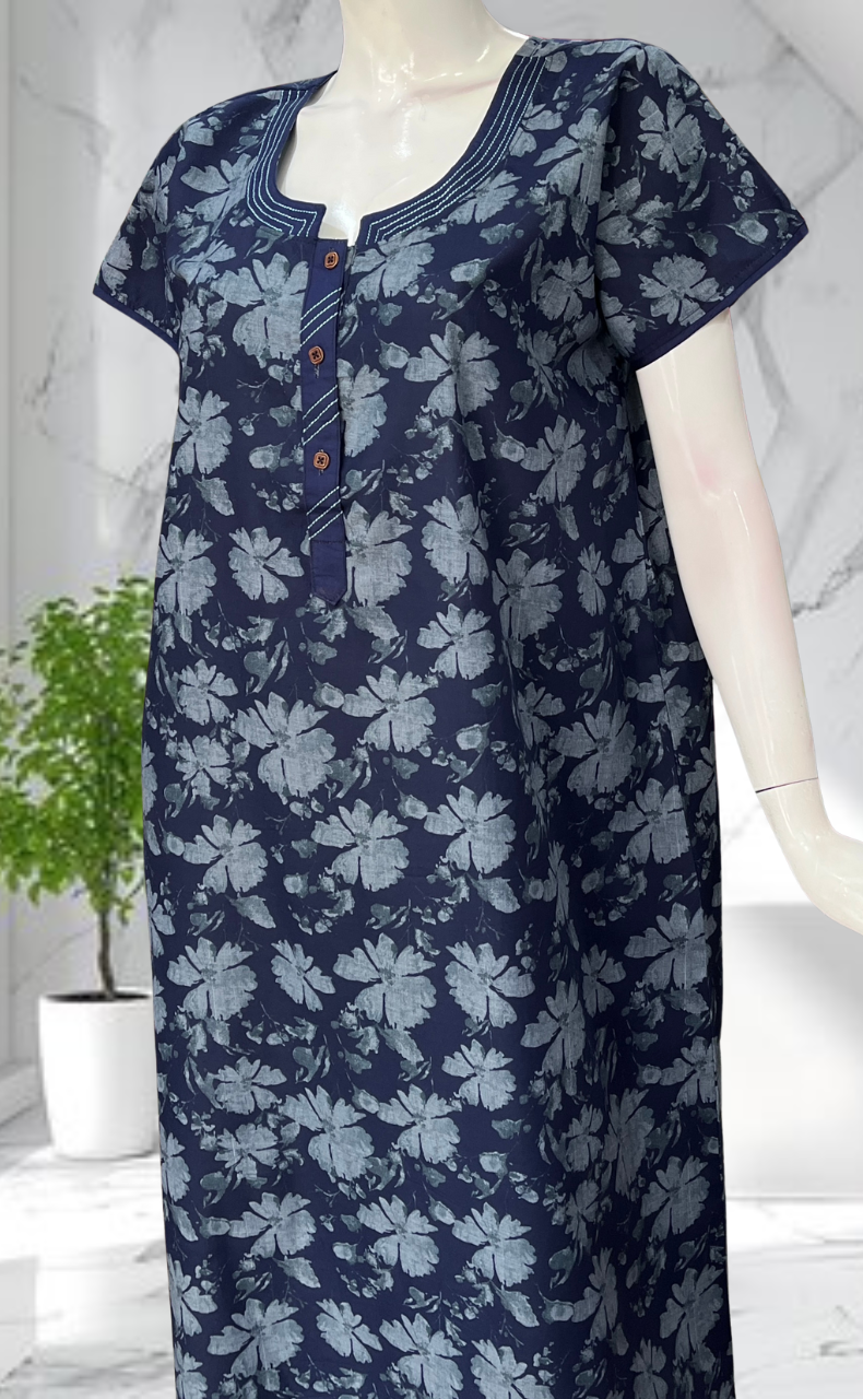 Blue Garden Soft Cotton Nighty. Soft Breathable Fabric | Laces and Frills