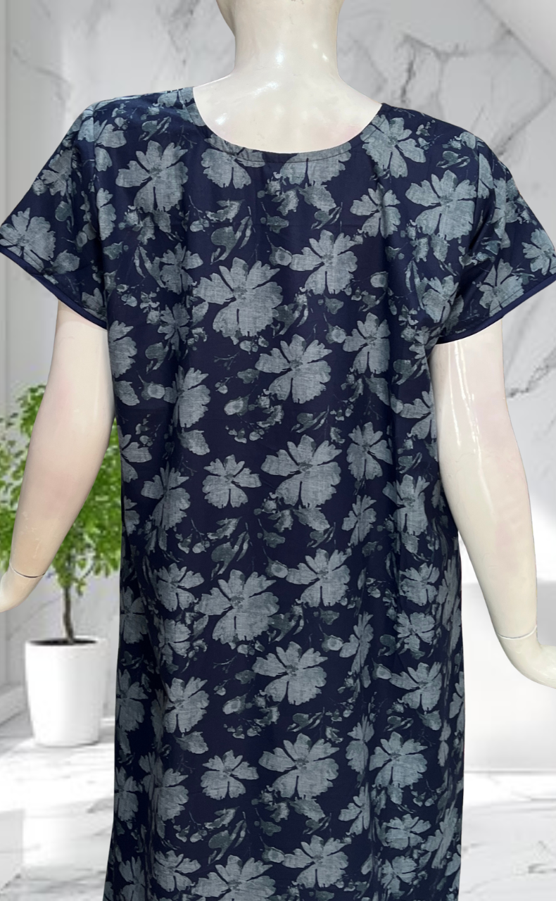 Blue Garden Soft Cotton Nighty. Soft Breathable Fabric | Laces and Frills