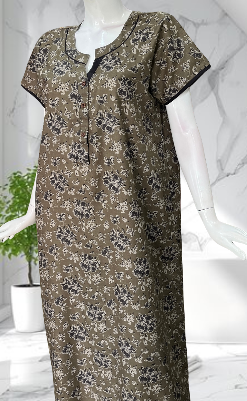 Beige Garden Soft Cotton Nighty. Soft Breathable Fabric | Laces and Frills