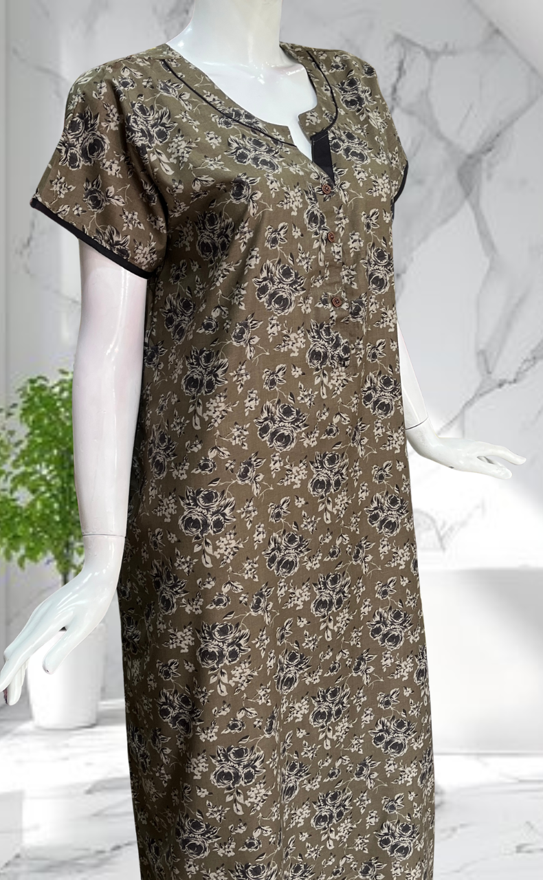 Beige Garden Soft Cotton Nighty. Soft Breathable Fabric | Laces and Frills