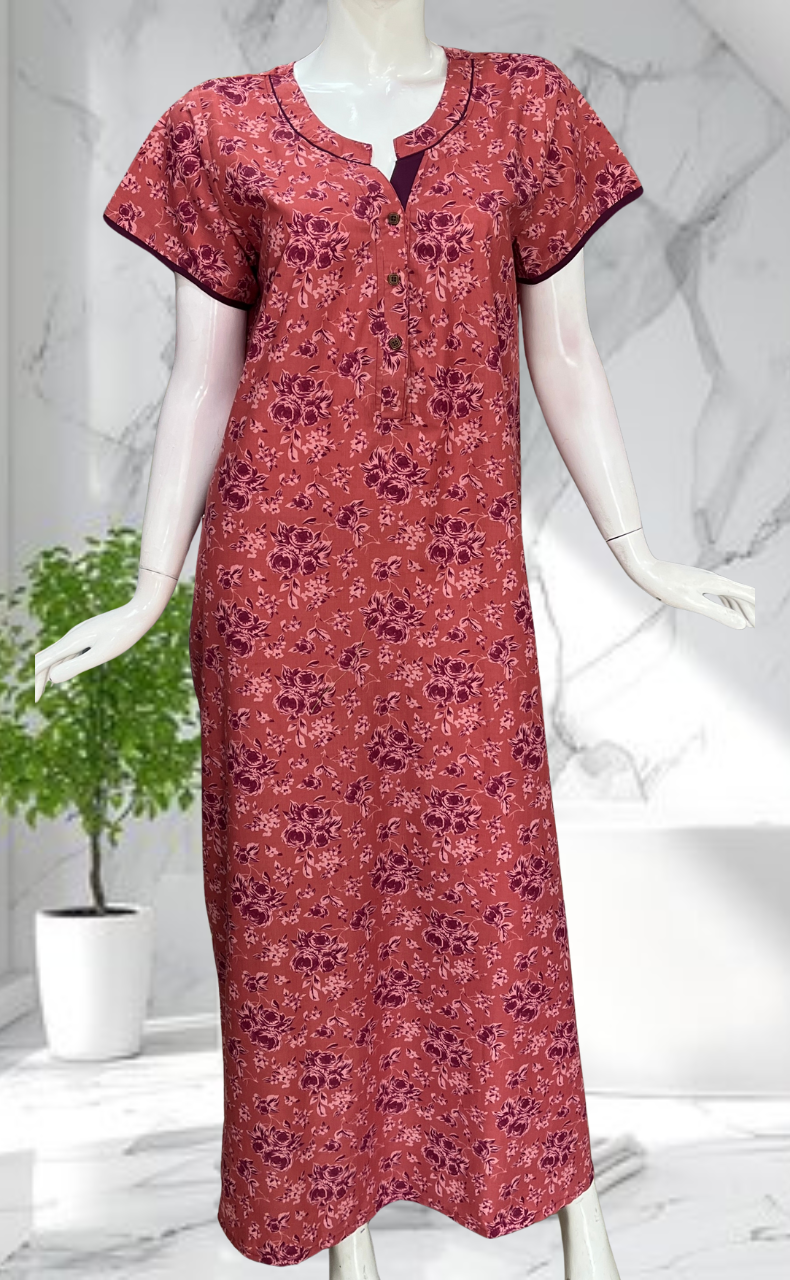 Peach Garden Soft Cotton Nighty. Soft Breathable Fabric | Laces and Frills