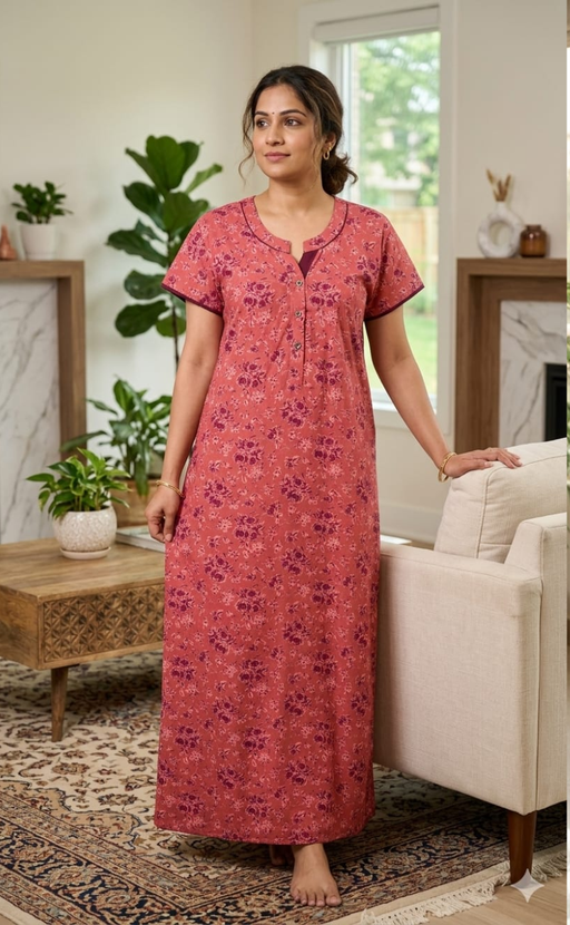 Peach Garden Soft Cotton Nighty. Soft Breathable Fabric | Laces and Frills - Laces and Frills