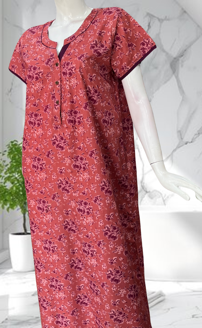 Peach Garden Soft Cotton Nighty. Soft Breathable Fabric | Laces and Frills