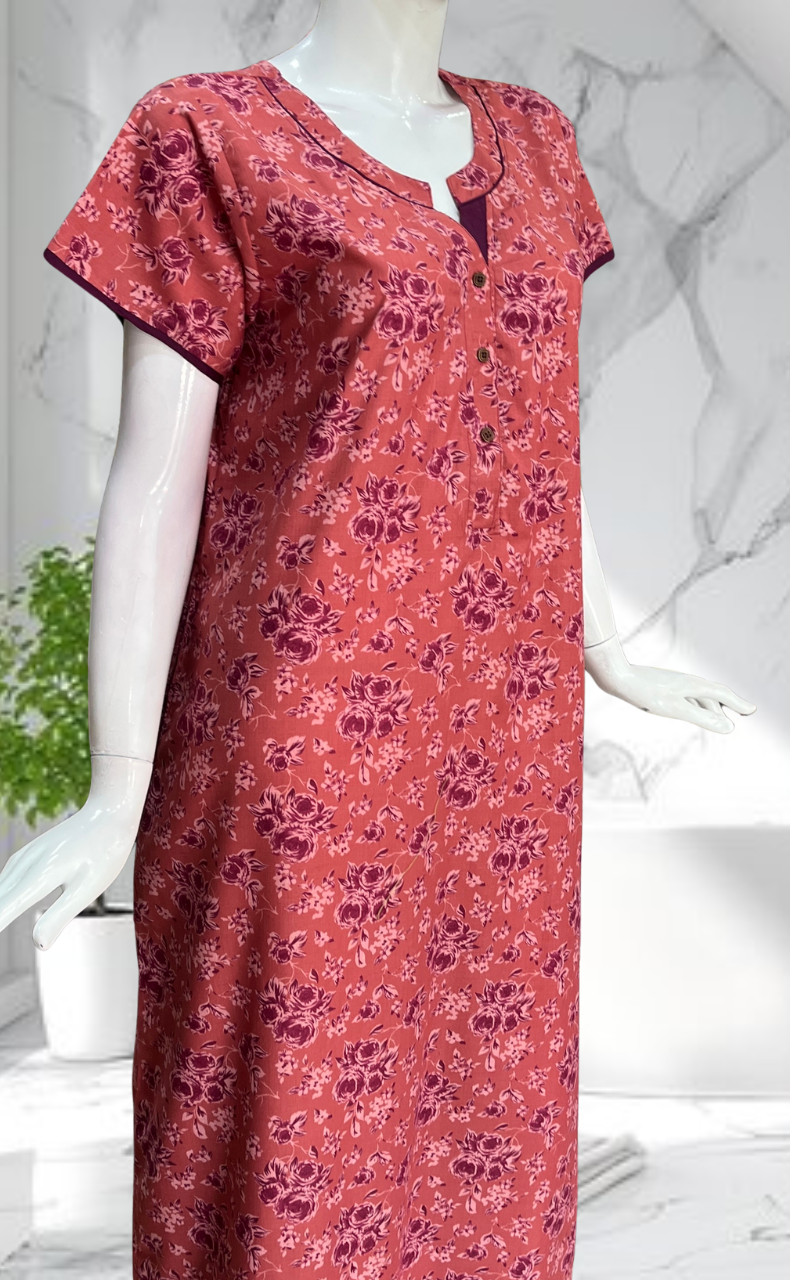 Peach Garden Soft Cotton Nighty. Soft Breathable Fabric | Laces and Frills