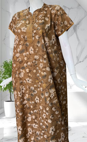 Light Brown Floral Soft Cotton Nighty. Soft Breathable Fabric | Laces and Frills