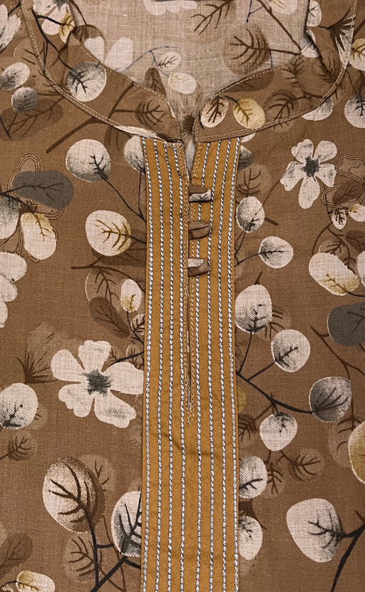 Light Brown Floral Soft Cotton Nighty. Soft Breathable Fabric | Laces and Frills