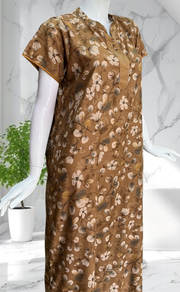 Light Brown Floral Soft Cotton Nighty. Soft Breathable Fabric | Laces and Frills