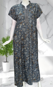 Grey Floral Soft Cotton Nighty. Soft Breathable Fabric | Laces and Frills