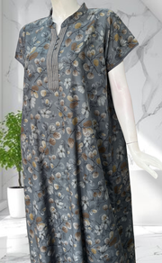Grey Floral Soft Cotton Nighty. Soft Breathable Fabric | Laces and Frills