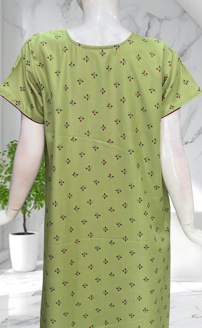 Green Tiny Floral Soft Cotton Nighty. Soft Breathable Fabric | Laces and Frills