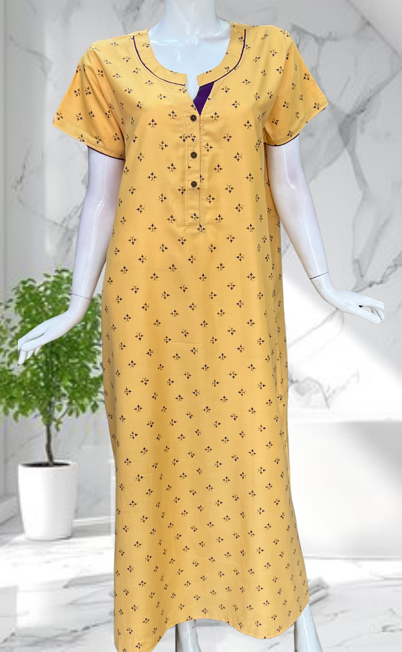 Cream Tiny Floral Soft Cotton Nighty. Soft Breathable Fabric | Laces and Frills