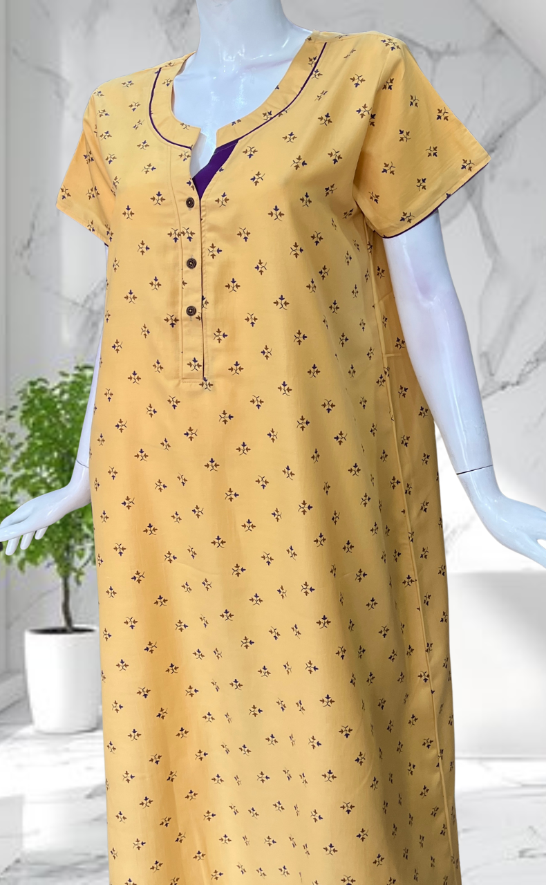 Cream Tiny Floral Soft Cotton Nighty. Soft Breathable Fabric | Laces and Frills