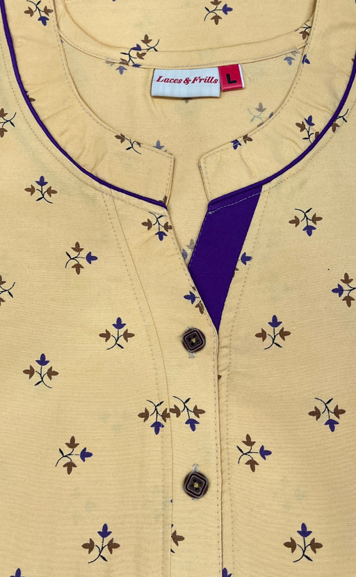 Cream Tiny Floral Soft Cotton Nighty. Soft Breathable Fabric | Laces and Frills