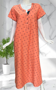 Peach Tiny Floral Soft Cotton Nighty. Soft Breathable Fabric | Laces and Frills