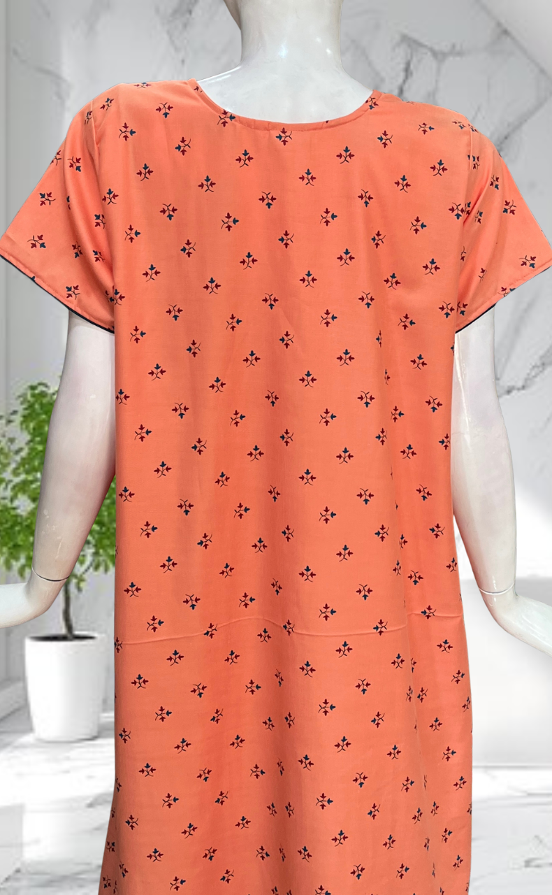 Peach Tiny Floral Soft Cotton Nighty. Soft Breathable Fabric | Laces and Frills