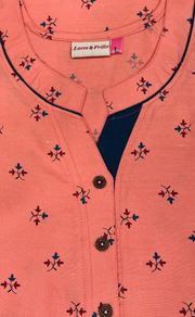 Peach Tiny Floral Soft Cotton Nighty. Soft Breathable Fabric | Laces and Frills