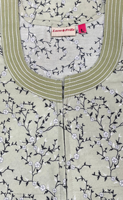 Pista Green Floral Soft Cotton Nighty. Soft Breathable Fabric | Laces and Frills
