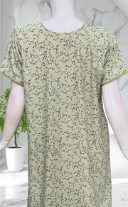 Pista Green Floral Soft Cotton Nighty. Soft Breathable Fabric | Laces and Frills