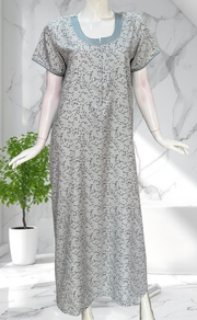 Grey Floral Soft Cotton Nighty. Soft Breathable Fabric | Laces and Frills