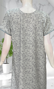 Grey Floral Soft Cotton Nighty. Soft Breathable Fabric | Laces and Frills
