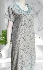 Grey Floral Soft Cotton Nighty. Soft Breathable Fabric | Laces and Frills