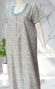 Grey Floral Soft Cotton Nighty. Soft Breathable Fabric | Laces and Frills