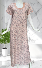 Light Pink Floral Soft Cotton Nighty. Soft Breathable Fabric | Laces and Frills