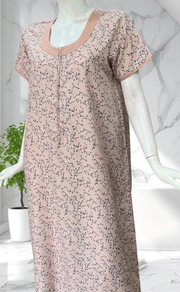 Light Pink Floral Soft Cotton Nighty. Soft Breathable Fabric | Laces and Frills