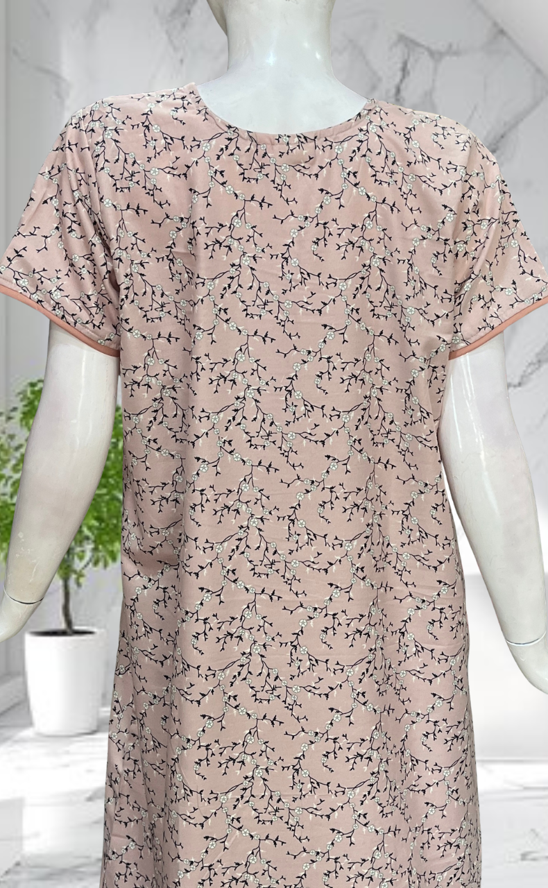 Light Pink Floral Soft Cotton Nighty. Soft Breathable Fabric | Laces and Frills