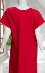 Red Parsi Embroidery Soft Cotton Nighty. Soft Breathable Fabric | Laces and Frills - Laces and Frills