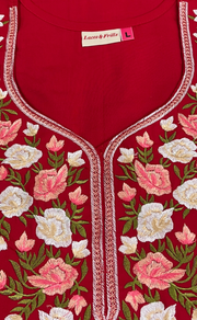 Red Parsi Embroidery Soft Cotton Nighty. Soft Breathable Fabric | Laces and Frills - Laces and Frills