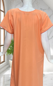 Peach Parsi Embroidery Soft Cotton Nighty. Soft Breathable Fabric | Laces and Frills - Laces and Frills