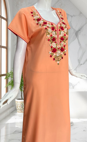 Peach Parsi Embroidery Soft Cotton Nighty. Soft Breathable Fabric | Laces and Frills - Laces and Frills