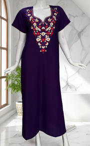 Violet Kashmiri Embroidery Soft Cotton Nighty. Soft Breathable Fabric | Laces and Frills - Laces and Frills