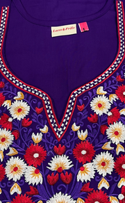 Violet Kashmiri Embroidery Soft Cotton Nighty. Soft Breathable Fabric | Laces and Frills - Laces and Frills